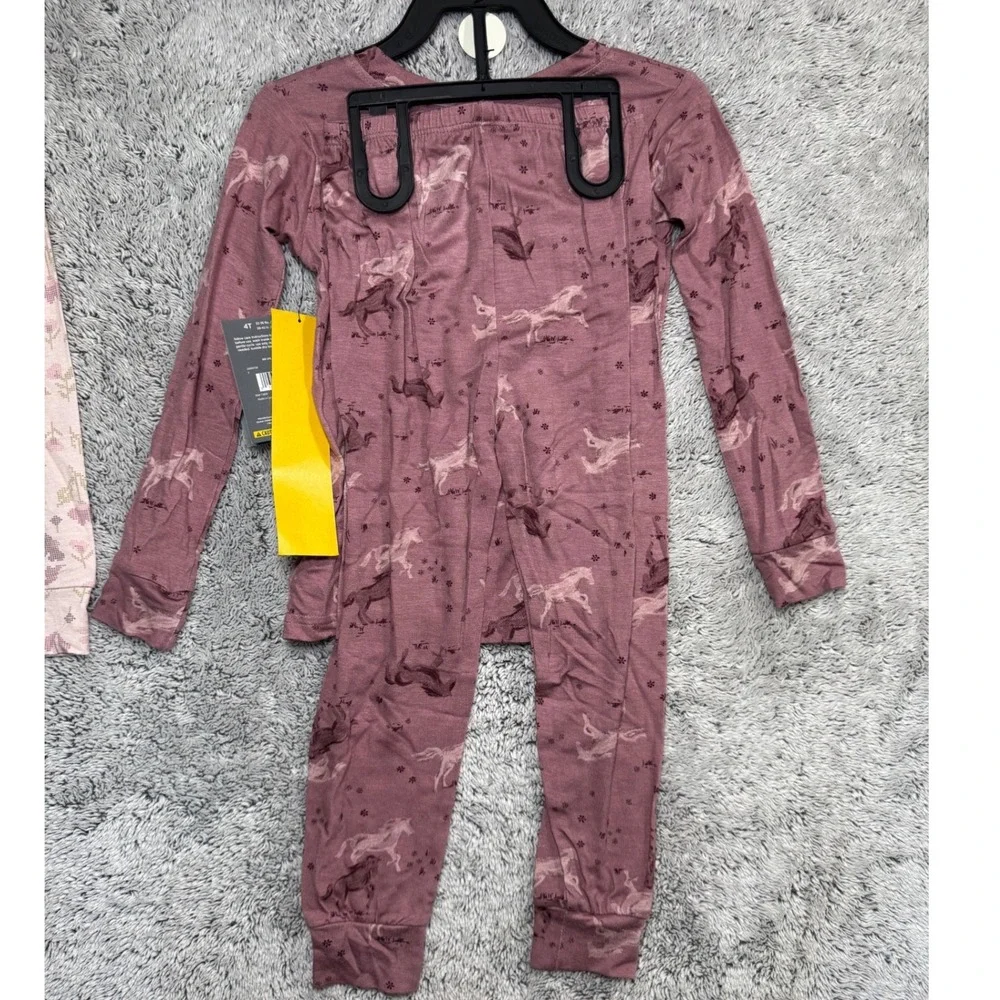 Bamboo Viscose 2 Pair Pajama Sets 4T Floral & Horse Pink Mauve New